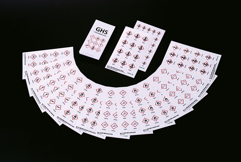 GHS-Symbole – komplett, GHS01–GHS09, 18 x 26 mm, mit Signalworte, 14 Bögen je 30 Stk.