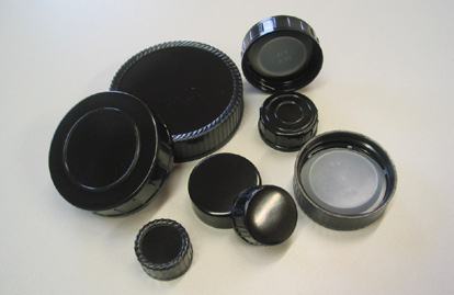 Schraubgewinde-Verschlüsse für Enghals- und Weithalsverpackungsflaschen, DIN 168, schwarz, mit Poly-Einlage