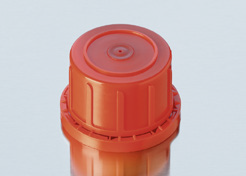Sicherheits-Schraubkappe f. Enghals-Vierkantflaschen, mit Ventil, PP, rot
