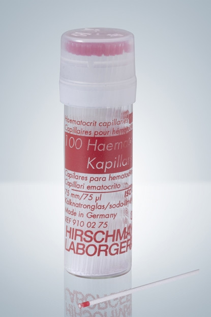 Haematokrit-Einmalkapillaren für Zentrifuge, Länge 75 mm, NA-heparinisiert, Color Code rot