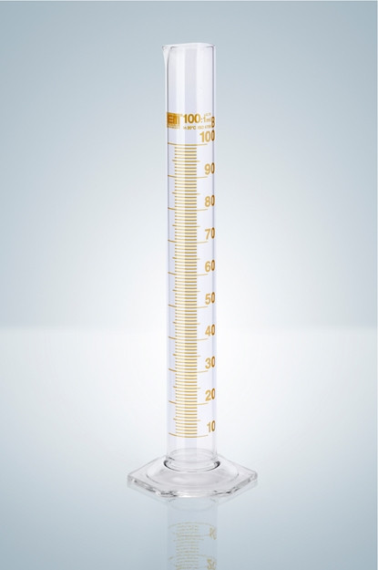 Messzylinder, mit Ausguss, DURAN®, 6-kant Glasfuß, Grad. braun