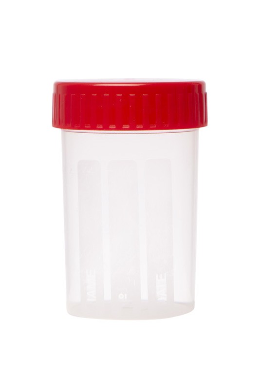 Probenbecher, PP, mit Graduierung mit Deckel in rot, 60 ml - 500 Stk.
