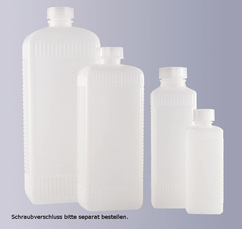Vierkantflasche, enghals, geriffelt, PE-HD, naturfarbig