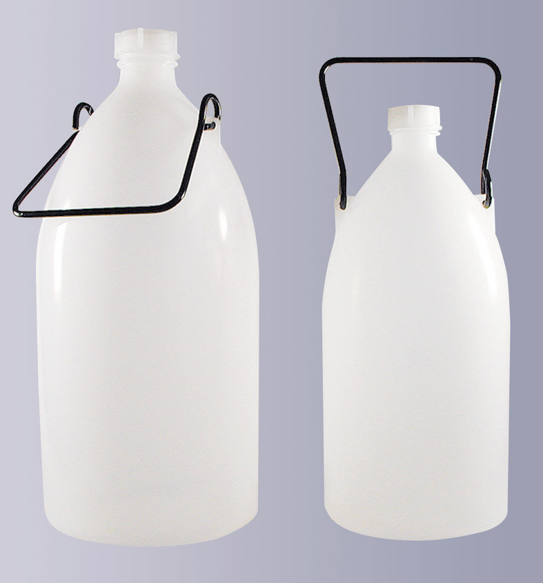 Enghals-Verpackungsflasche, PE-LD, naturfarbig, komplett mit Schraubverschluß und Haltegriff