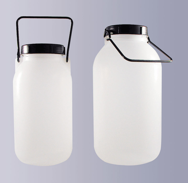 Weithals-Verpackungsflasche, naturfarbig, komplett mit Schraubverschluß und Haltegriff