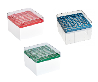 Kryo-Boxen für Kryo-Röhrchen 3 - 5 ml, aus PC, Raster 9 x 9, Form 132 x 132 x 94 mm