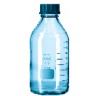 Laborflasche DURAN® Klar m. Teilung, m. Kappe u. Ausgießring PP blau, weiß beschr.